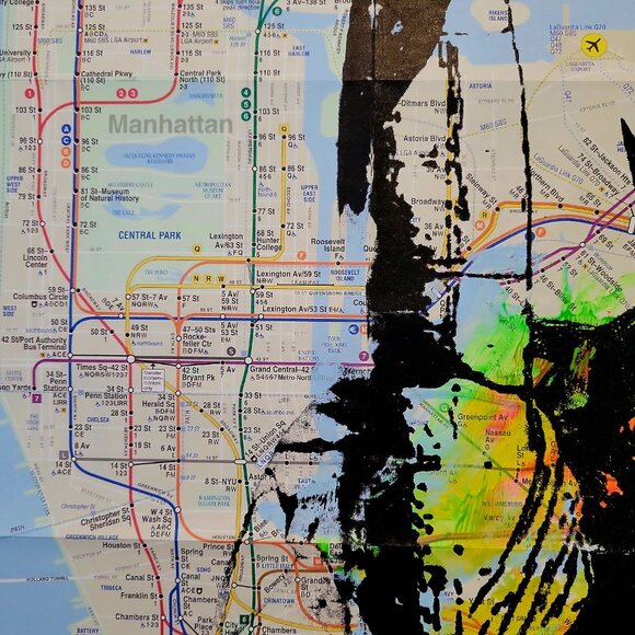 Handpainted Statue of Liberty Unique Acrylic Art painting on a NYC Subway map - Picture 6 of 6